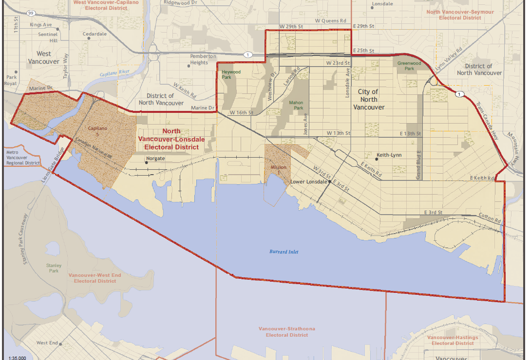 Map associated with the North Vancouver–Lonsdale riding